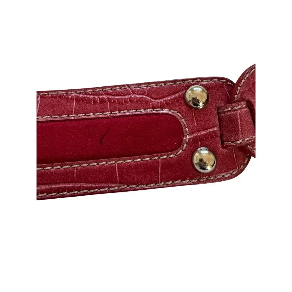 Vintage ‘00s Kathy Van Zeeland Red Faux Crocodile McBling Silver Buckle Belt